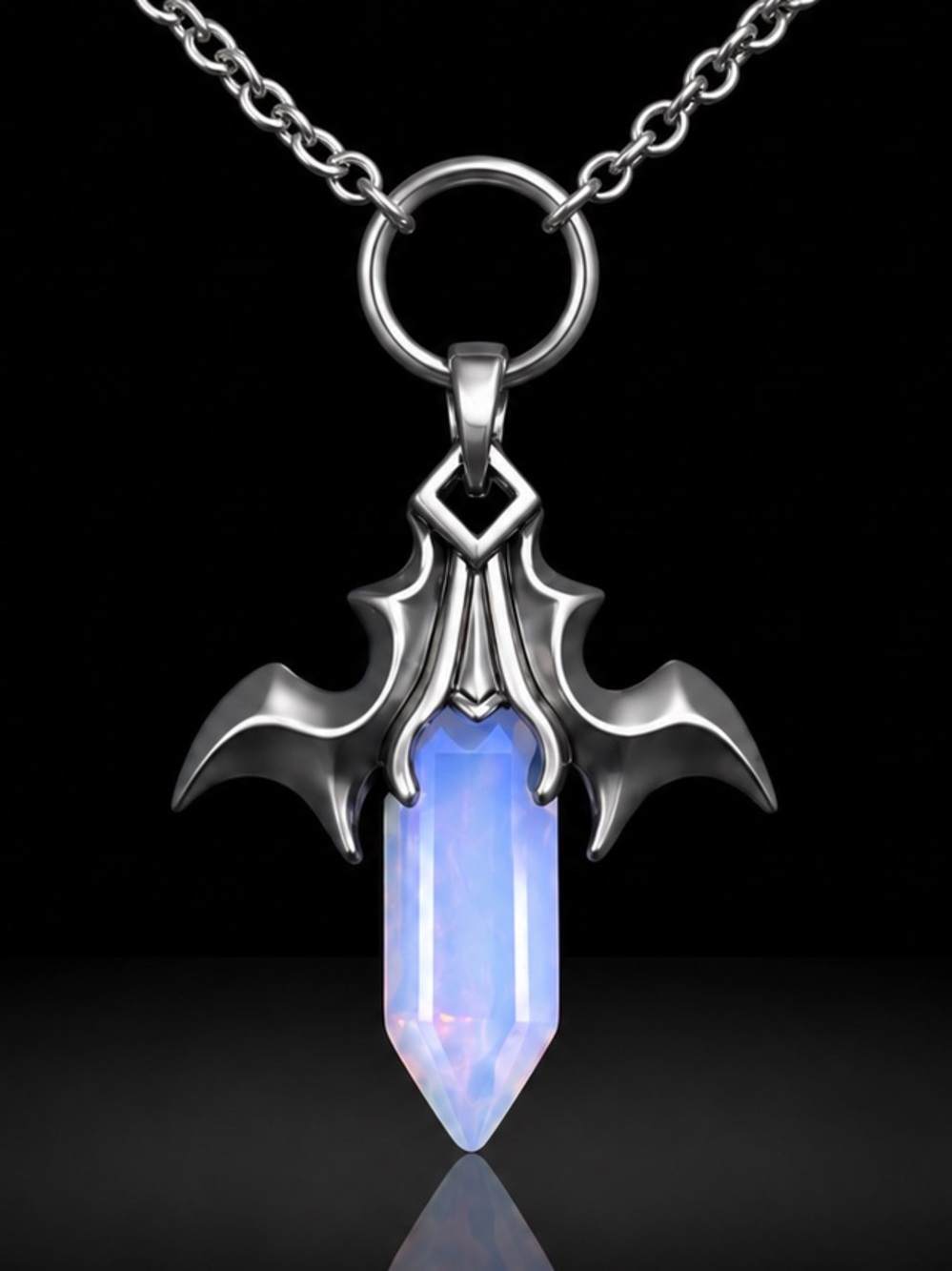 Bat Winged Opalite~ Terminated Crystal Point Tower Medieval Renaissance Necklace